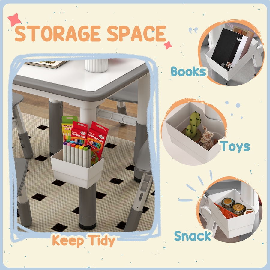 Image 976719_ALTMORE7.jpg, Product 976-719 / Price $119.99, Qaba 5 Pieces Height Adjustable Kids Table and Chair Set for Playroom Grey from Qaba on TSC.ca's Home & Garden department