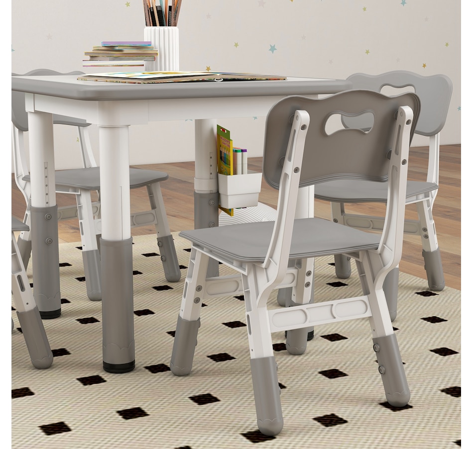 Image 976719_ALTMORE8.jpg, Product 976-719 / Price $129.99, Qaba 5 Pieces Height Adjustable Kids Table and Chair Set for Playroom Grey from Qaba on TSC.ca's Home & Garden department