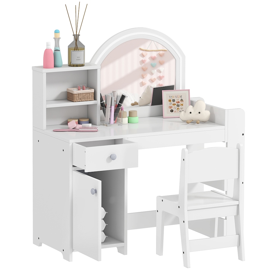 Image 976721.jpg, Product 976-721 / Price $169.99, Qaba Kids Vanity Set with Lighted Mirror, Stool, Cabinet, Drawer, White from Qaba on TSC.ca's Home & Garden department