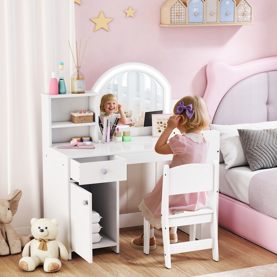 Image 976721_ALTMORE1.jpg, Product 976-721 / Price $169.99, Qaba Kids Vanity Set with Lighted Mirror, Stool, Cabinet, Drawer, White from Qaba on TSC.ca's Home & Garden department