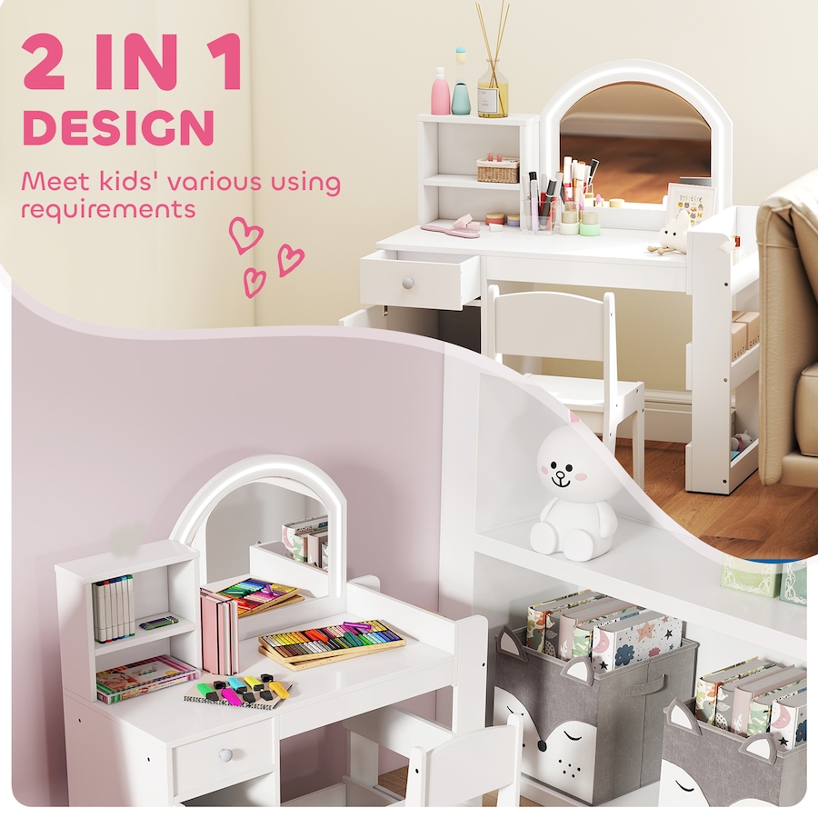 Image 976721_ALTMORE3.jpg, Product 976-721 / Price $169.99, Qaba Kids Vanity Set with Lighted Mirror, Stool, Cabinet, Drawer, White from Qaba on TSC.ca's Home & Garden department