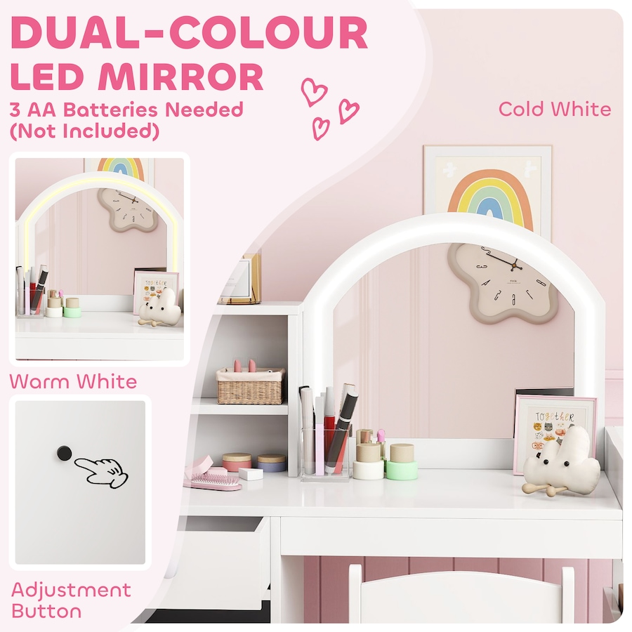 Image 976721_ALTMORE4.jpg, Product 976-721 / Price $169.99, Qaba Kids Vanity Set with Lighted Mirror, Stool, Cabinet, Drawer, White from Qaba on TSC.ca's Home & Garden department