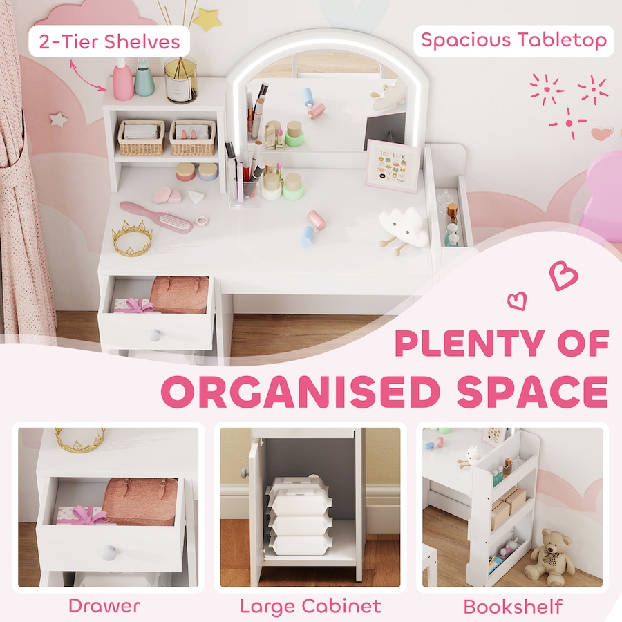 Image 976721_ALTMORE5.jpg, Product 976-721 / Price $169.99, Qaba Kids Vanity Set with Lighted Mirror, Stool, Cabinet, Drawer, White from Qaba on TSC.ca's Home & Garden department