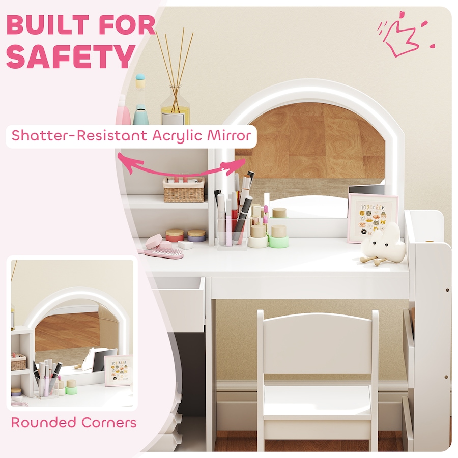 Image 976721_ALTMORE6.jpg, Product 976-721 / Price $169.99, Qaba Kids Vanity Set with Lighted Mirror, Stool, Cabinet, Drawer, White from Qaba on TSC.ca's Home & Garden department