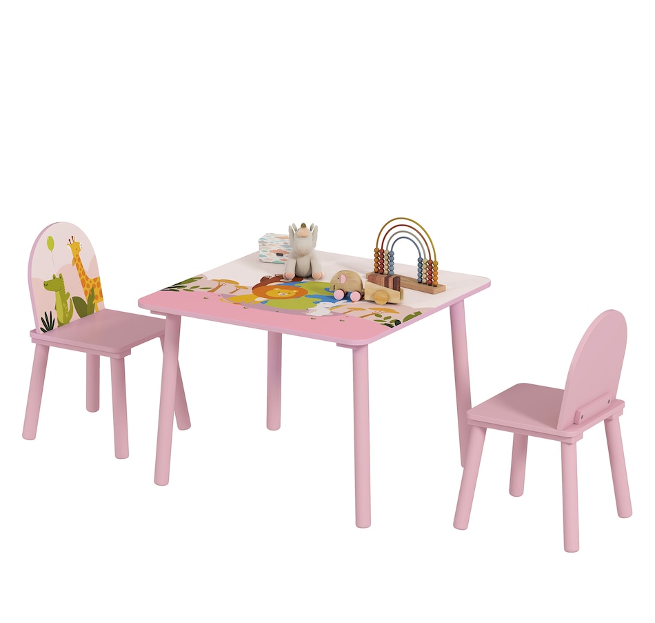 Image 976722.jpg, Product 976-722 / Price $74.99, Qaba Kids Table and 2 Chairs Set with Animal Pattern, Pink from Qaba on TSC.ca's Home & Garden department
