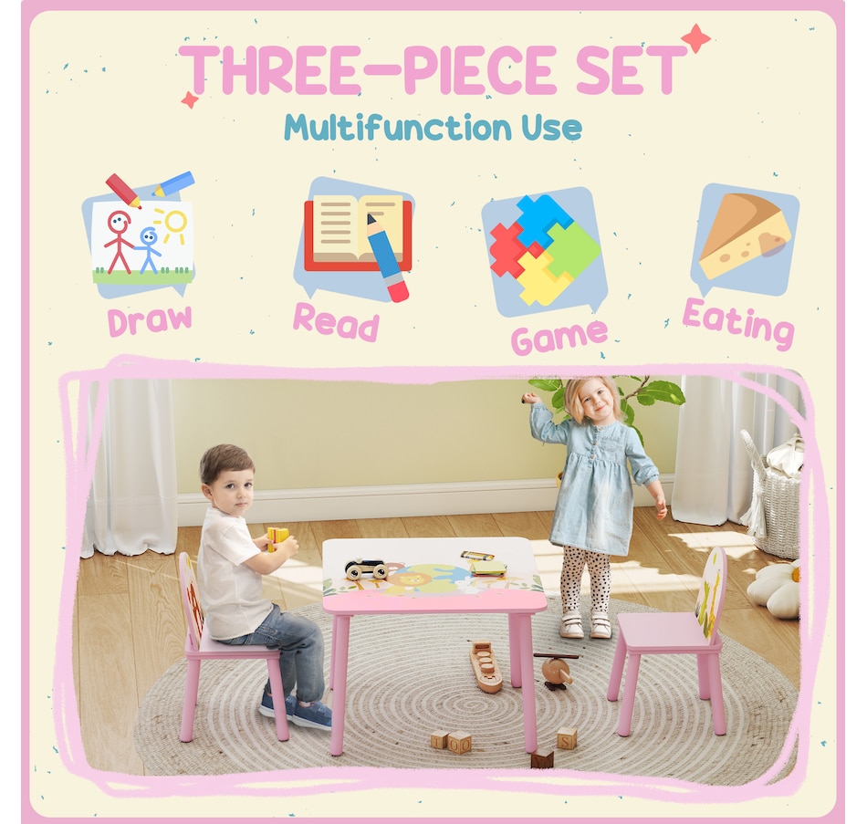 Image 976722_ALTMORE3.jpg, Product 976-722 / Price $74.99, Qaba Kids Table and 2 Chairs Set with Animal Pattern, Pink from Qaba on TSC.ca's Home & Garden department