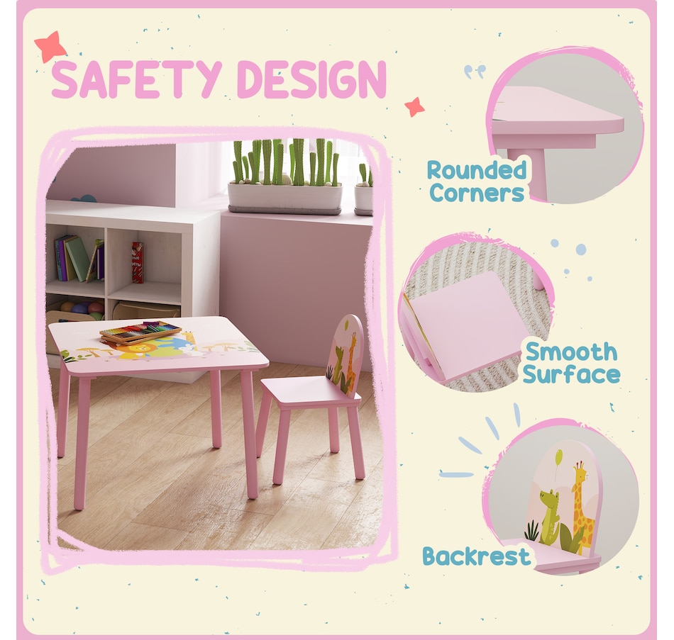 Image 976722_ALTMORE4.jpg, Product 976-722 / Price $74.99, Qaba Kids Table and 2 Chairs Set with Animal Pattern, Pink from Qaba on TSC.ca's Home & Garden department