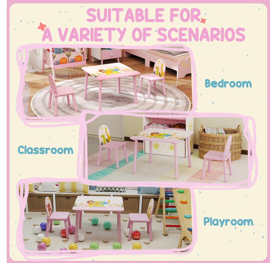 Image 976722_ALTMORE5.jpg, Product 976-722 / Price $74.99, Qaba Kids Table and 2 Chairs Set with Animal Pattern, Pink from Qaba on TSC.ca's Home & Garden department