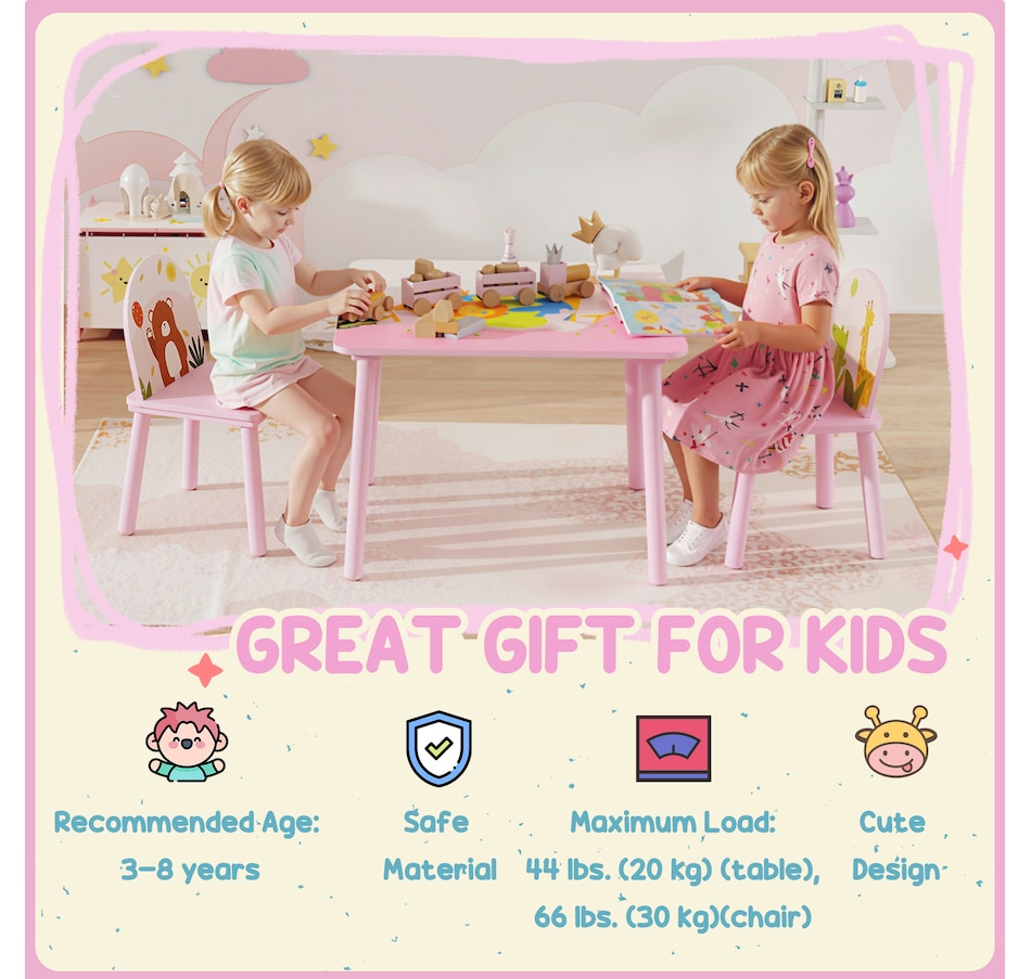 Image 976722_ALTMORE6.jpg, Product 976-722 / Price $74.99, Qaba Kids Table and 2 Chairs Set with Animal Pattern, Pink from Qaba on TSC.ca's Home & Garden department