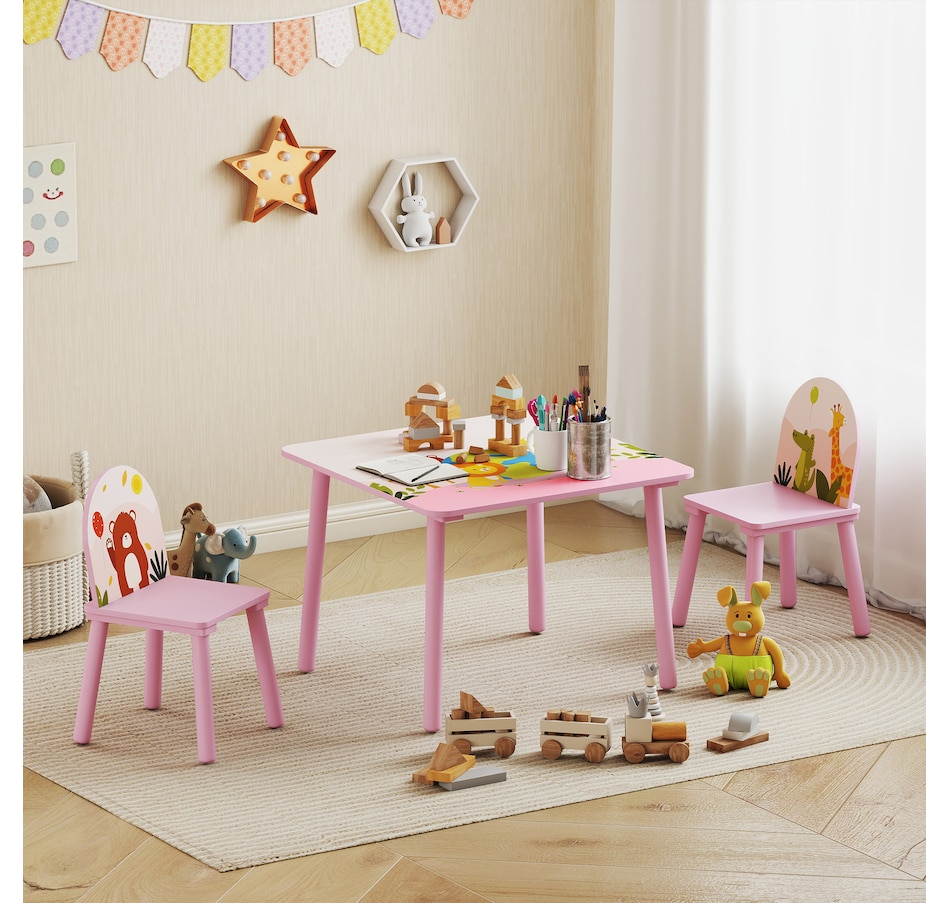 Image 976722_ALTMORE7.jpg, Product 976-722 / Price $74.99, Qaba Kids Table and 2 Chairs Set with Animal Pattern, Pink from Qaba on TSC.ca's Home & Garden department
