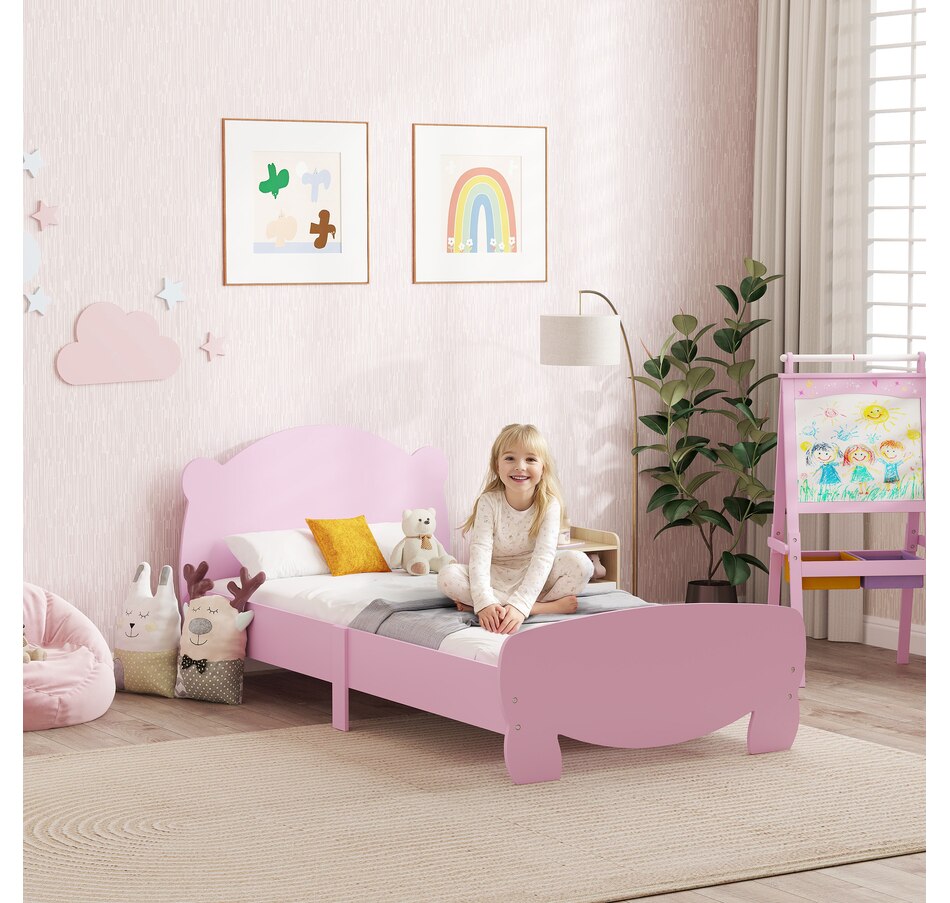 Image 976727_ALTMORE1.jpg, Product 976-727 / Price $109.99, Qaba Twin Bed Frame, Bear Shaped Platform Bed for Boys, Girls, Pink from Qaba on TSC.ca's Home & Garden department