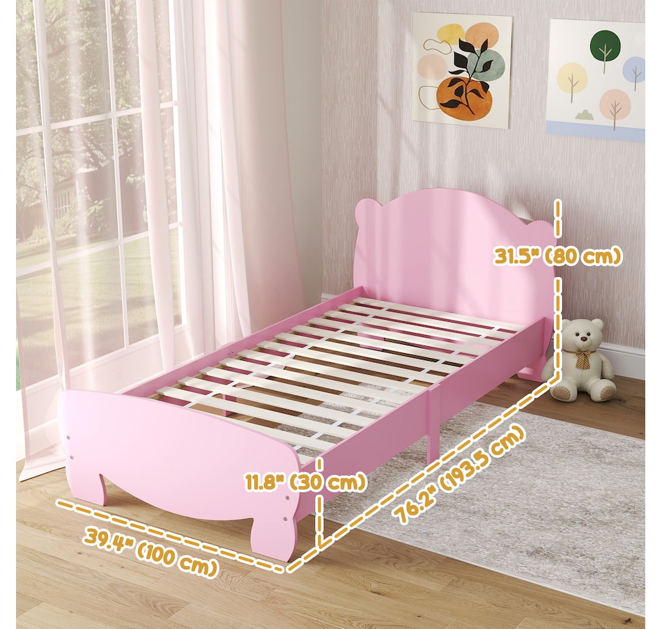 Image 976727_ALTMORE2.jpg, Product 976-727 / Price $109.99, Qaba Twin Bed Frame, Bear Shaped Platform Bed for Boys, Girls, Pink from Qaba on TSC.ca's Home & Garden department