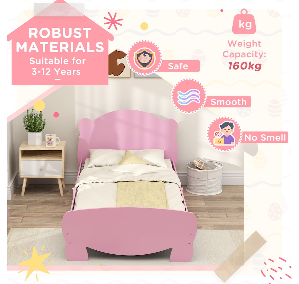 Image 976727_ALTMORE4.jpg, Product 976-727 / Price $109.99, Qaba Twin Bed Frame, Bear Shaped Platform Bed for Boys, Girls, Pink from Qaba on TSC.ca's Home & Garden department