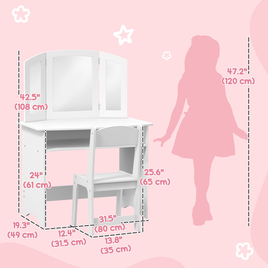 Image 976728_ALTMORE2.jpg, Product 976-728 / Price $104.99, Qaba Kids Vanity Set, Makeup Dressing Table Pretend Play Set w/ Mirror from Qaba on TSC.ca's Home & Garden department