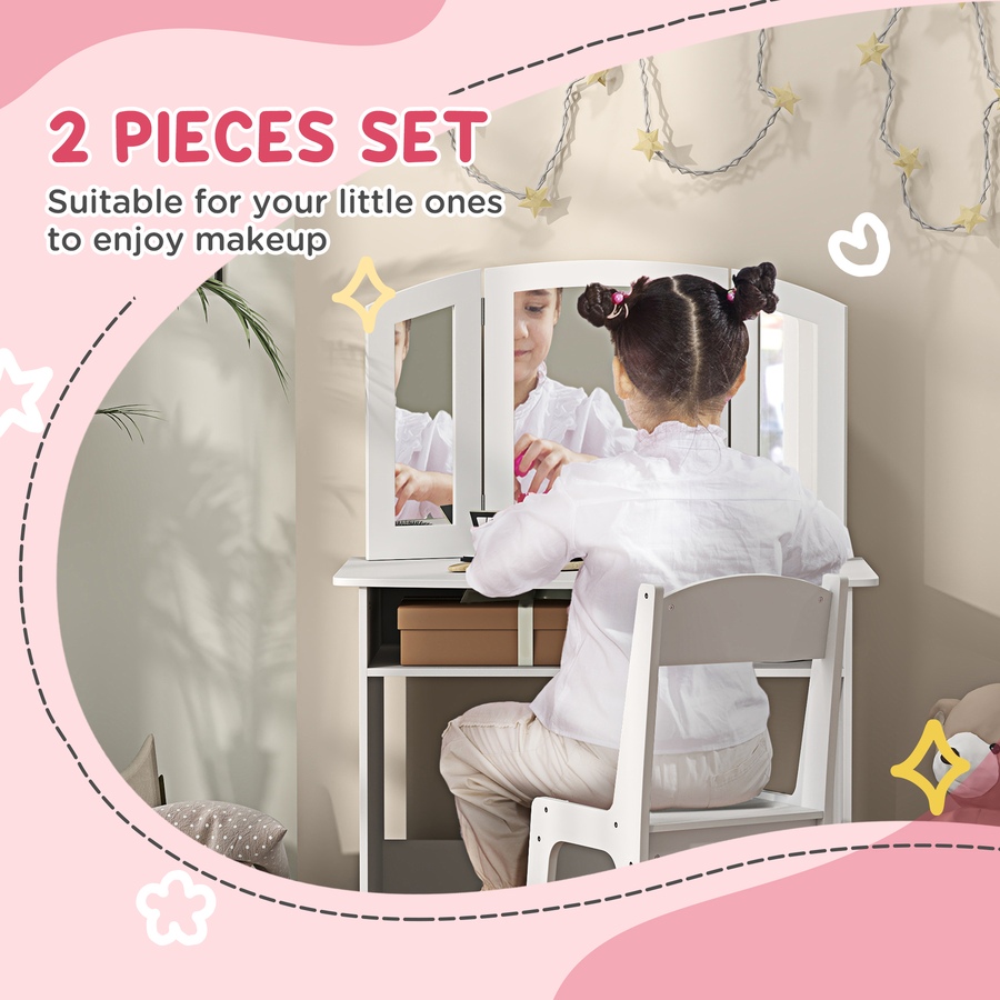 Image 976728_ALTMORE3.jpg, Product 976-728 / Price $104.99, Qaba Kids Vanity Set, Makeup Dressing Table Pretend Play Set w/ Mirror from Qaba on TSC.ca's Home & Garden department