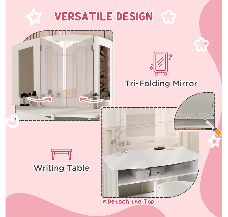 Image 976728_ALTMORE4.jpg, Product 976-728 / Price $109.99, Qaba Kids Vanity Set, Makeup Dressing Table Pretend Play Set w/ Mirror from Qaba on TSC.ca's Home & Garden department