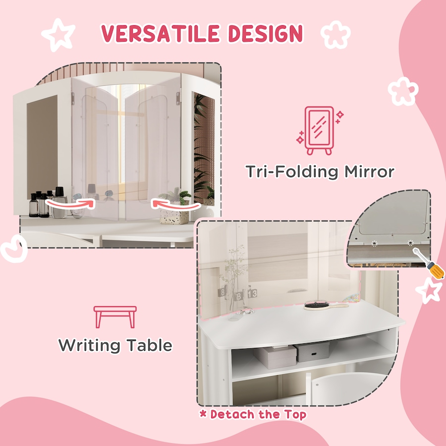 Image 976728_ALTMORE4.jpg, Product 976-728 / Price $104.99, Qaba Kids Vanity Set, Makeup Dressing Table Pretend Play Set w/ Mirror from Qaba on TSC.ca's Home & Garden department