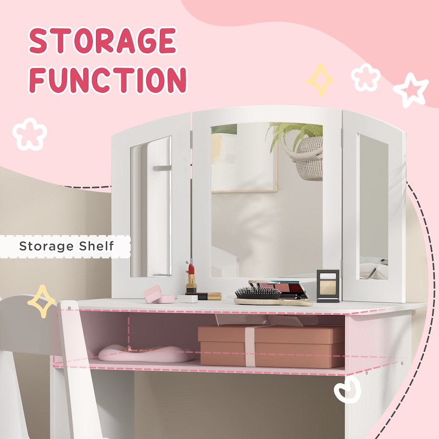 Image 976728_ALTMORE5.jpg, Product 976-728 / Price $104.99, Qaba Kids Vanity Set, Makeup Dressing Table Pretend Play Set w/ Mirror from Qaba on TSC.ca's Home & Garden department