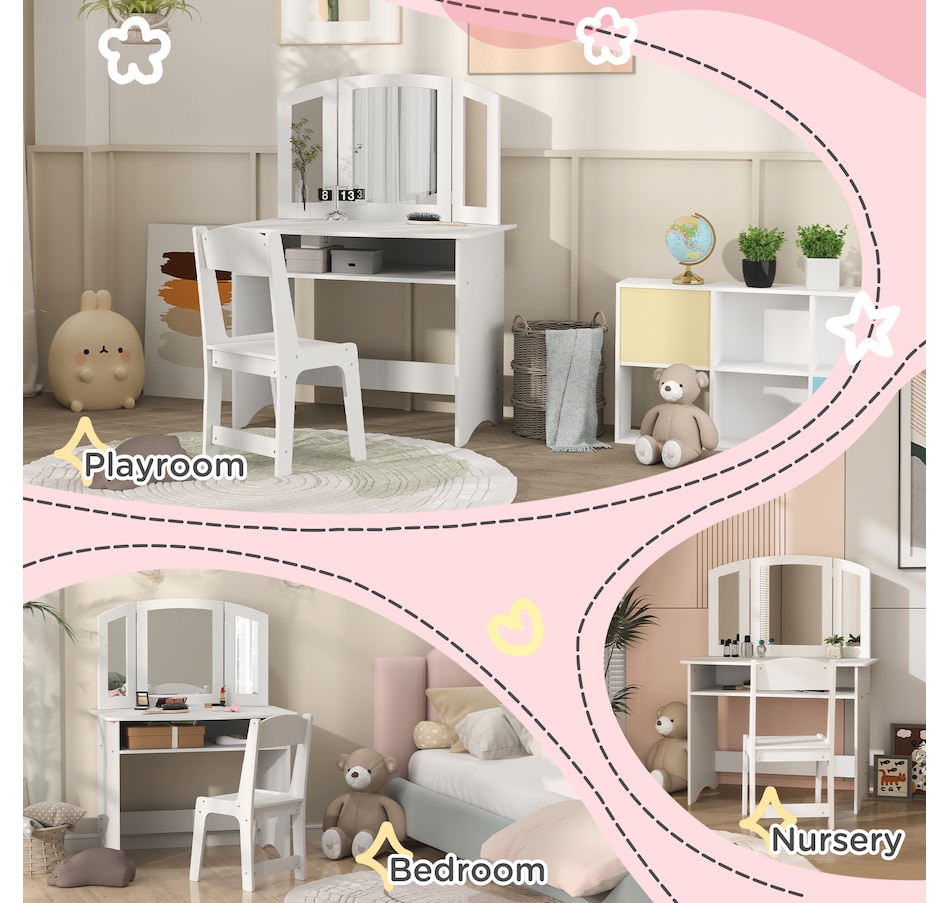 Image 976728_ALTMORE6.jpg, Product 976-728 / Price $109.99, Qaba Kids Vanity Set, Makeup Dressing Table Pretend Play Set w/ Mirror from Qaba on TSC.ca's Home & Garden department