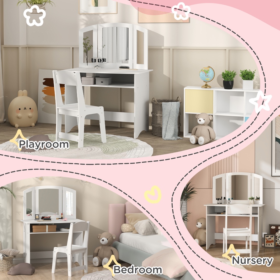 Image 976728_ALTMORE6.jpg, Product 976-728 / Price $104.99, Qaba Kids Vanity Set, Makeup Dressing Table Pretend Play Set w/ Mirror from Qaba on TSC.ca's Home & Garden department
