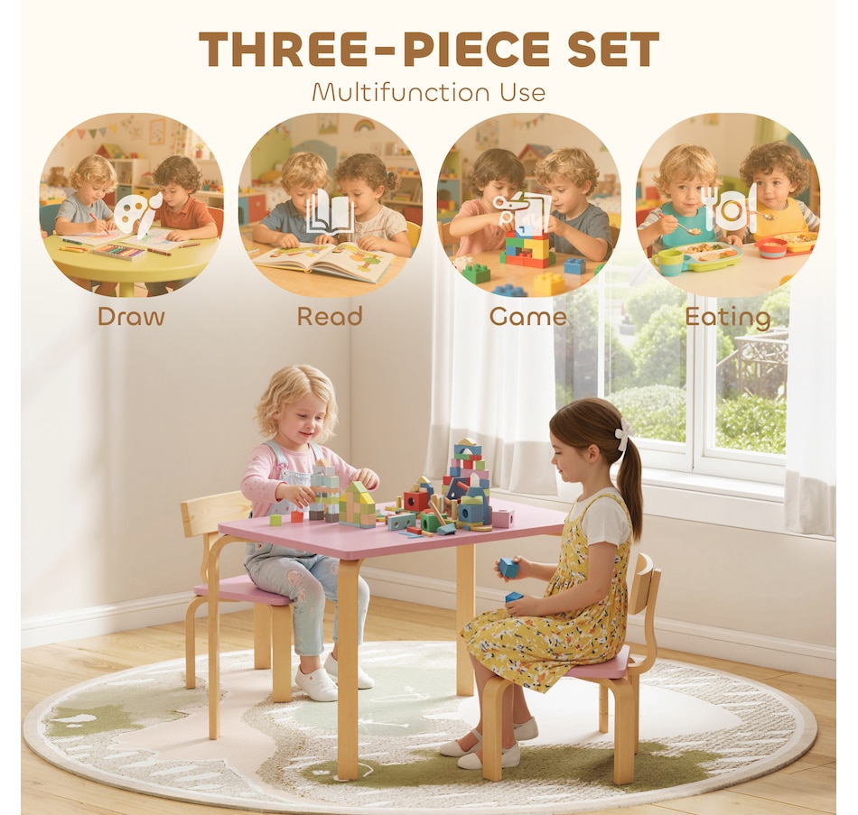 Image 976730_ALTMORE3.jpg, Product 976-730 / Price $84.99, Qaba Kids Table and 2 Chair Set, Toddler Table and Chairs, Pink from Qaba on TSC.ca's Home & Garden department