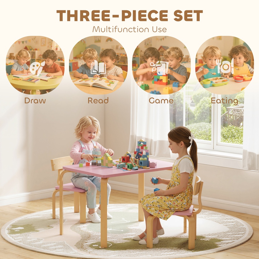 Image 976730_ALTMORE3.jpg, Product 976-730 / Price $68.99, Qaba Kids Table and 2 Chair Set, Toddler Table and Chairs, Pink from Qaba on TSC.ca's Home & Garden department