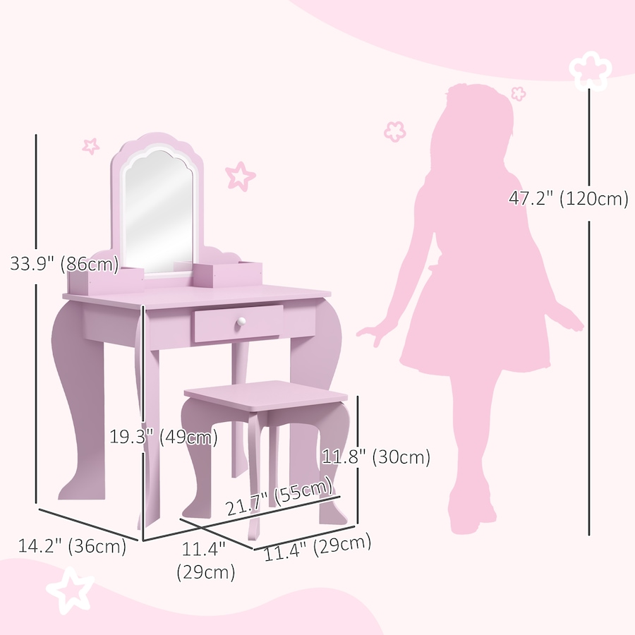 Image 976731_ALTMORE2.jpg, Product 976-731 / Price $104.99, Qaba Kids Vanity Table with Mirror and Stool, Cloud Design, Drawer Pink from Qaba on TSC.ca's Home & Garden department