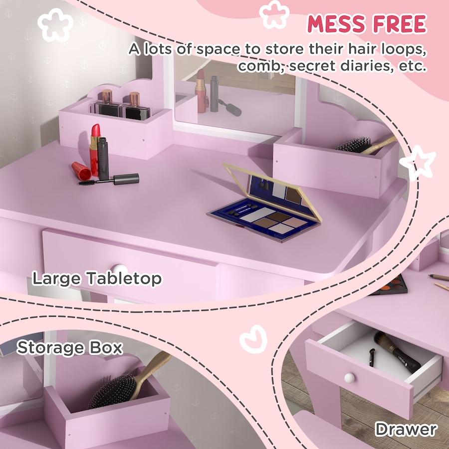 Image 976731_ALTMORE4.jpg, Product 976-731 / Price $104.99, Qaba Kids Vanity Table with Mirror and Stool, Cloud Design, Drawer Pink from Qaba on TSC.ca's Home & Garden department