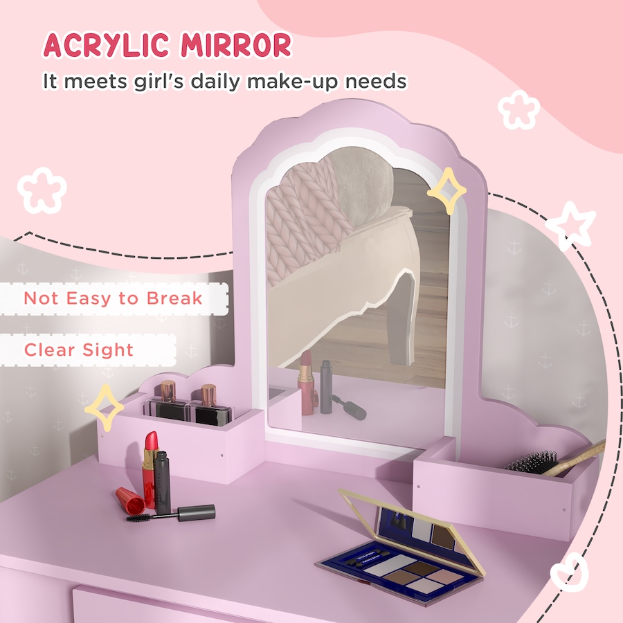 Image 976731_ALTMORE5.jpg, Product 976-731 / Price $104.99, Qaba Kids Vanity Table with Mirror and Stool, Cloud Design, Drawer Pink from Qaba on TSC.ca's Home & Garden department