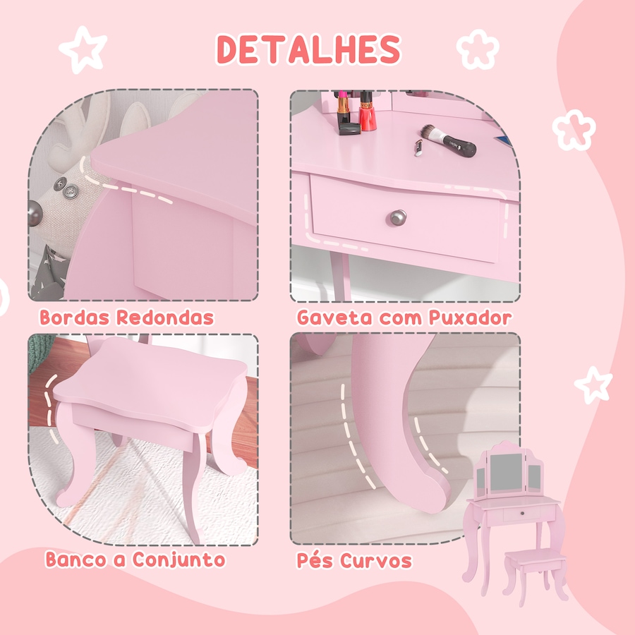 Image 976732_ALTMORE12.jpg, Product 976-732 / Price $95.99, Qaba Kids Vanity Table & Stool Set with Tri-folding Mirrors, Pink from Qaba on TSC.ca's Home & Garden department