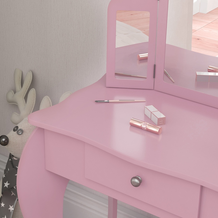 Image 976732_ALTMORE7.jpg, Product 976-732 / Price $93.99, Qaba Kids Vanity Table & Stool Set with Tri-folding Mirrors, Pink from Qaba on TSC.ca's Home & Garden department