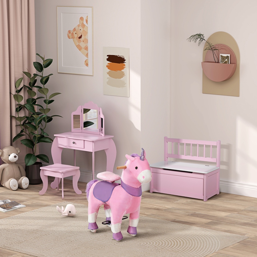Image 976732_ALTMORE8.jpg, Product 976-732 / Price $93.99, Qaba Kids Vanity Table & Stool Set with Tri-folding Mirrors, Pink from Qaba on TSC.ca's Home & Garden department