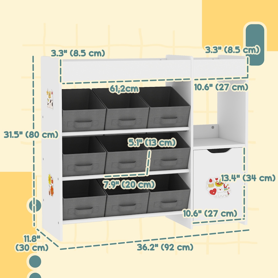 Image 976733_ALTMORE2.jpg, Product 976-733 / Price $109.99, Qaba Toy Storage Organizer with 9 Removable Boxes, Kids BookShelf, White from Qaba on TSC.ca's Home & Garden department