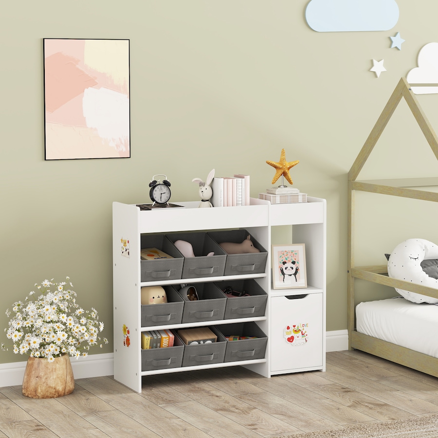 Image 976733_ALTMORE7.jpg, Product 976-733 / Price $109.99, Qaba Toy Storage Organizer with 9 Removable Boxes, Kids BookShelf, White from Qaba on TSC.ca's Home & Garden department