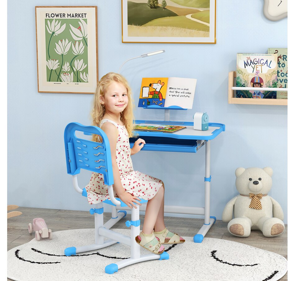 Image 976734_ALTMORE1.jpg, Product 976-734 / Price $156.99, Qaba Kids Desk and Chair Set Height Adjustable Student Writing Desk, Blue from Qaba on TSC.ca's Home & Garden department