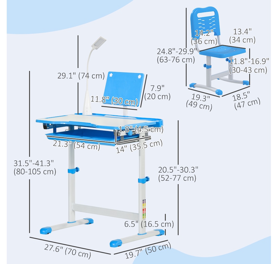 Image 976734_ALTMORE2.jpg, Product 976-734 / Price $156.99, Qaba Kids Desk and Chair Set Height Adjustable Student Writing Desk, Blue from Qaba on TSC.ca's Home & Garden department