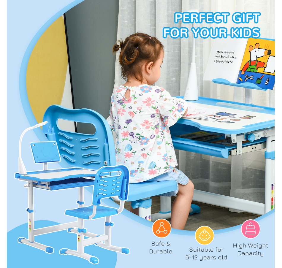 Image 976734_ALTMORE3.jpg, Product 976-734 / Price $156.99, Qaba Kids Desk and Chair Set Height Adjustable Student Writing Desk, Blue from Qaba on TSC.ca's Home & Garden department