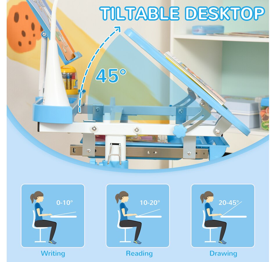 Image 976734_ALTMORE6.jpg, Product 976-734 / Price $156.99, Qaba Kids Desk and Chair Set Height Adjustable Student Writing Desk, Blue from Qaba on TSC.ca's Home & Garden department