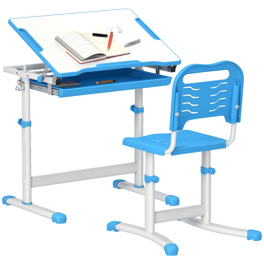 Image 976736.png, Product 976-736 / Price $129.99, Qaba Height Adjustable Kids Desk and Chair Set with Tiltable Desktop, Blue from Qaba on TSC.ca's Home & Garden department