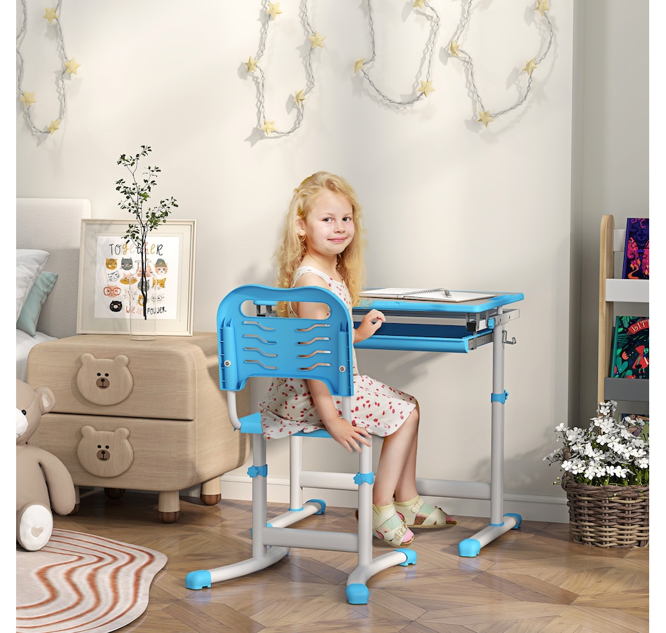 Image 976736_ALTMORE1.jpg, Product 976-736 / Price $136.99, Qaba Height Adjustable Kids Desk and Chair Set with Tiltable Desktop, Blue from Qaba on TSC.ca's Home & Garden department