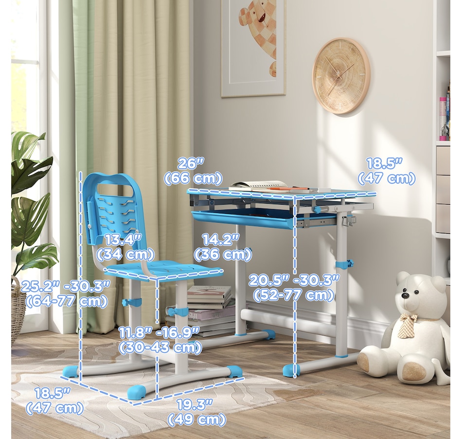 Image 976736_ALTMORE2.jpg, Product 976-736 / Price $136.99, Qaba Height Adjustable Kids Desk and Chair Set with Tiltable Desktop, Blue from Qaba on TSC.ca's Home & Garden department