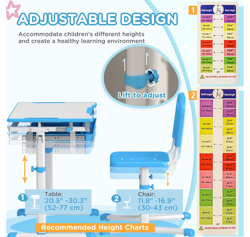 Image 976736_ALTMORE5.jpg, Product 976-736 / Price $136.99, Qaba Height Adjustable Kids Desk and Chair Set with Tiltable Desktop, Blue from Qaba on TSC.ca's Home & Garden department