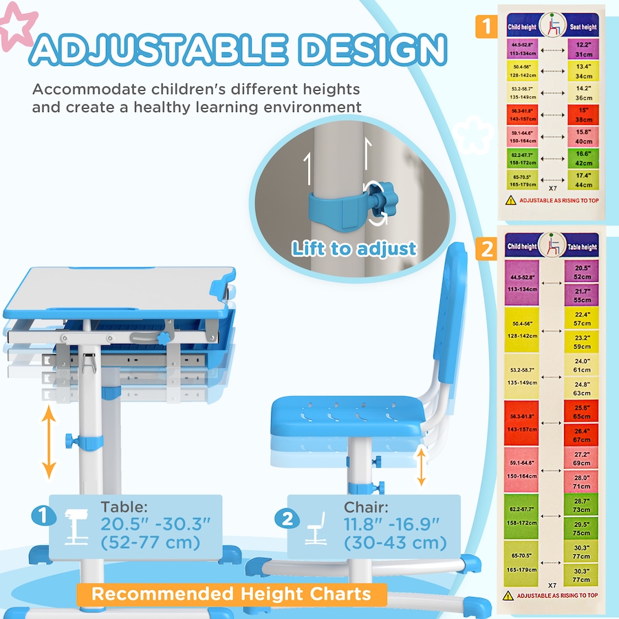 Image 976736_ALTMORE5.jpg, Product 976-736 / Price $129.99, Qaba Height Adjustable Kids Desk and Chair Set with Tiltable Desktop, Blue from Qaba on TSC.ca's Home & Garden department