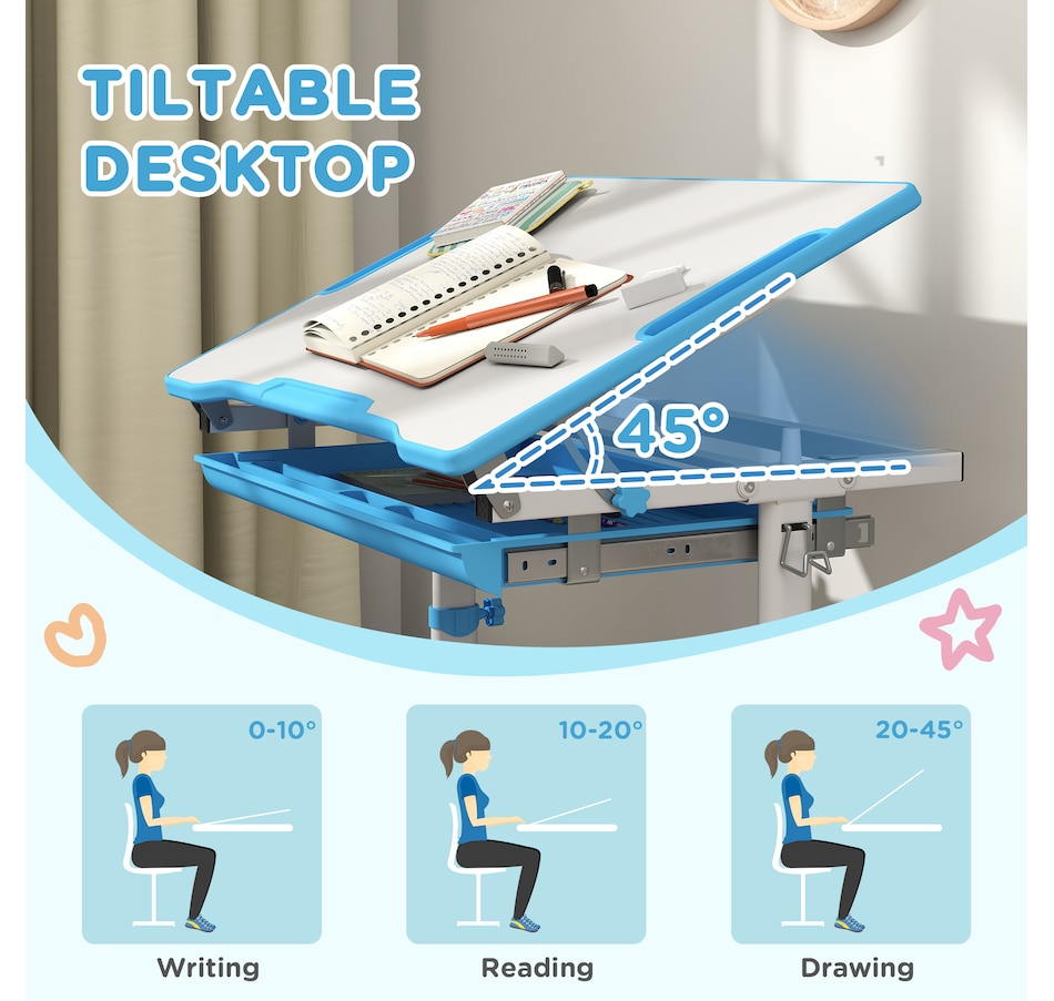 Image 976736_ALTMORE6.jpg, Product 976-736 / Price $136.99, Qaba Height Adjustable Kids Desk and Chair Set with Tiltable Desktop, Blue from Qaba on TSC.ca's Home & Garden department