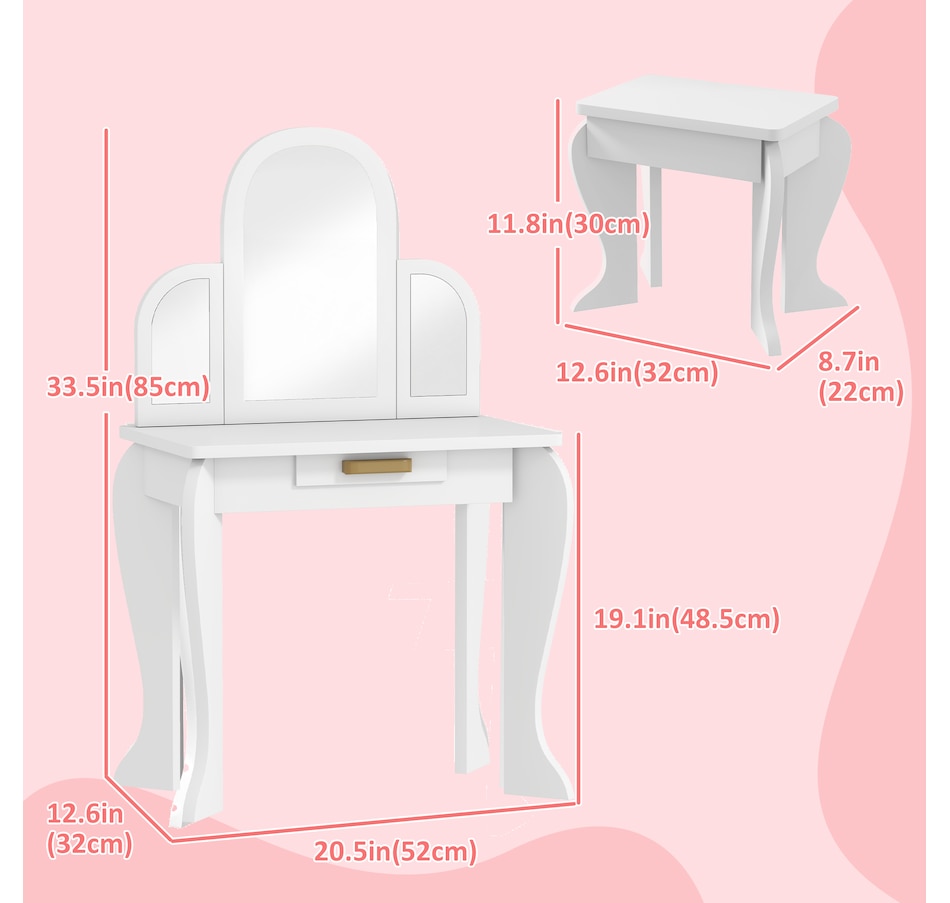 Image 976738_ALTMORE2.jpg, Product 976-738 / Price $98.99, Qaba Dressing Table Set with Drawer and Chair for 3-6 Years Old, White from Qaba on TSC.ca's Home & Garden department