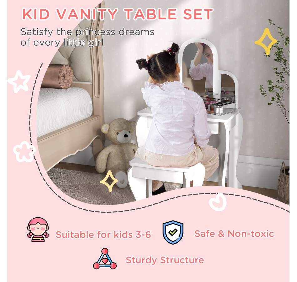 Image 976738_ALTMORE3.jpg, Product 976-738 / Price $98.99, Qaba Dressing Table Set with Drawer and Chair for 3-6 Years Old, White from Qaba on TSC.ca's Home & Garden department