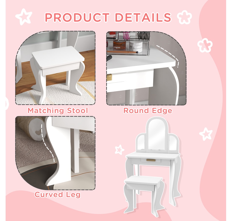 Image 976738_ALTMORE5.jpg, Product 976-738 / Price $98.99, Qaba Dressing Table Set with Drawer and Chair for 3-6 Years Old, White from Qaba on TSC.ca's Home & Garden department