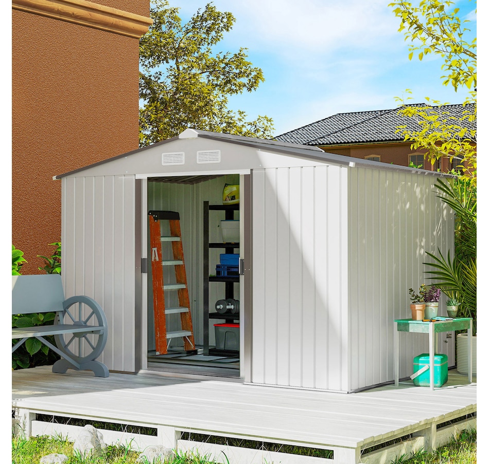 Image 976744_ALTMORE1.jpg, Product 976-744 / Price $479.99, Outsunny 9' x 6' Garden Storage Shed w/ Steel Foundation Kit from Outsunny on TSC.ca's Home & Garden department
