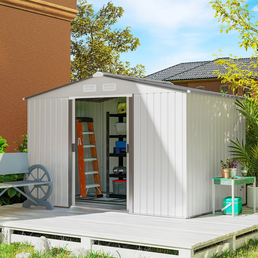Image 976744_ALTMORE1.jpg, Product 976-744 / Price $439.99, Outsunny 9.1'x 6.4' x 6.3' Garden Storage Shed w/ Steel Foundation Kit from Outsunny on TSC.ca's Home & Garden department