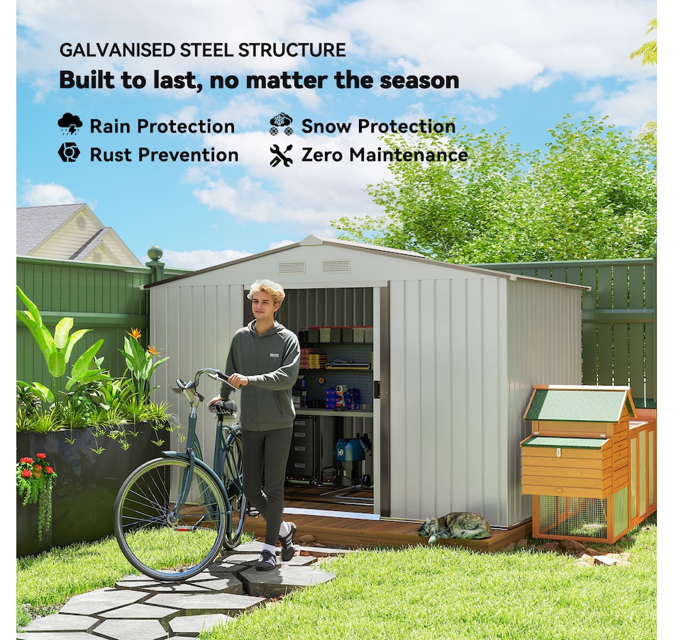 Image 976744_ALTMORE3.jpg, Product 976-744 / Price $479.99, Outsunny 9' x 6' Garden Storage Shed w/ Steel Foundation Kit from Outsunny on TSC.ca's Home & Garden department